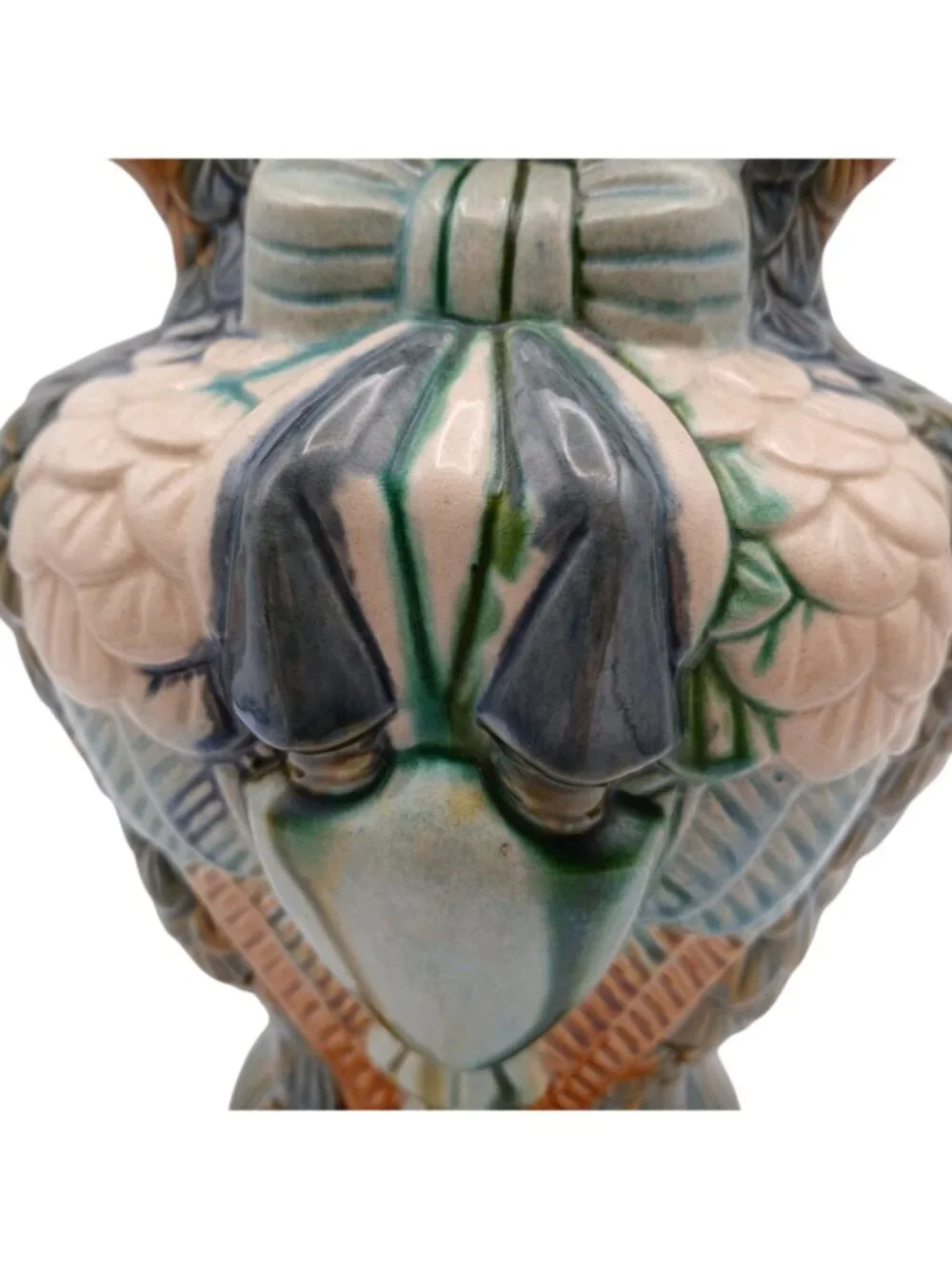 Majolica Double Eagle Head Vase Sculptural Ceramic Urn 9.5